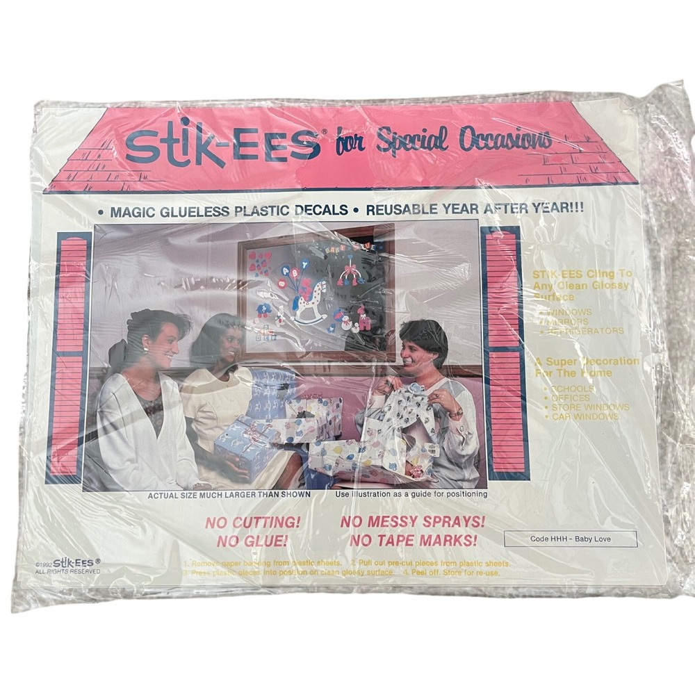 Vtg Stik-ees Window Clings baby love HHH 90s Teacher School baby shower boy girl